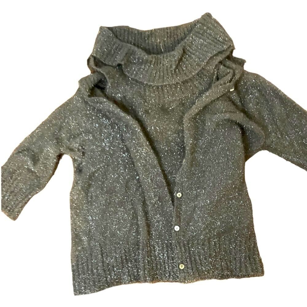 Caratere Charcoal Silver Metallic Fluffy Cardigan and turtle neck set szlarge f